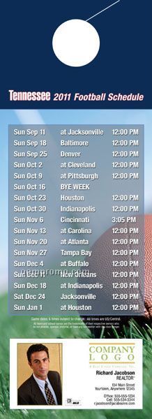 Tennessee Pro Football Schedule Door Hanger (4" X 11")