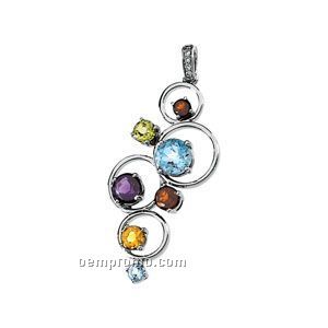 14kw Genuine Multi-color Gemstones And .025 Diamond Circle Pendant