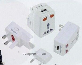 Universal Travel Adaptor W/USB Power Port Kit (2 1/4"X3 1/4"X2 1/2")