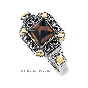 Sterling Silver Two Tone Genuine Mozambique Garnet Cabochon Ring