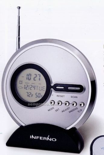 Slim FM Scan Radio W/ Clock, Calendar & Temperature Display