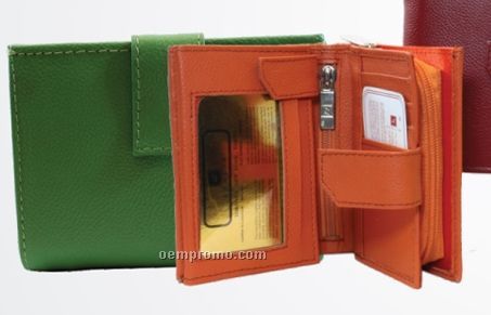 Ladies' Lime Green Naturally Dried Cowhide Multi Section Wallet