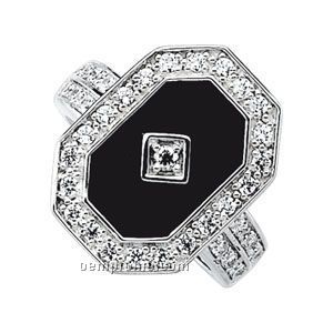 Sterling Silver Genuine Onyx And Cubic Zirconia Ring