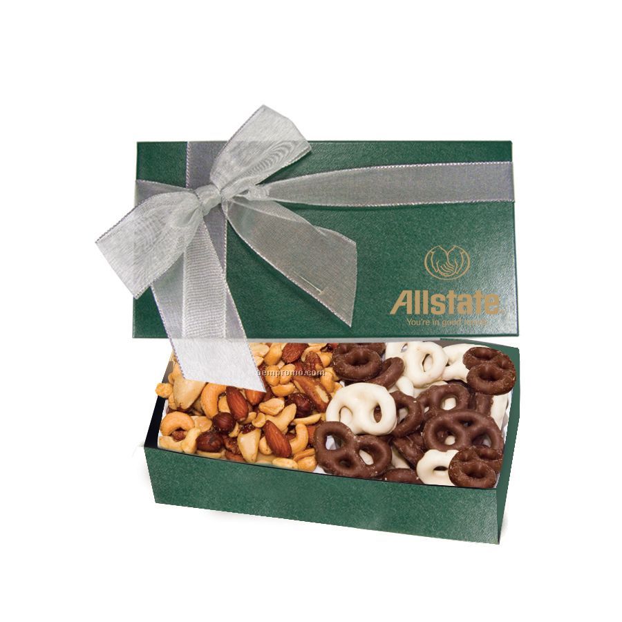 The Executive Green Chocolate Covered Pretzels & Mixed Nuts Box