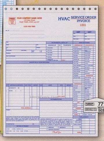 3 Part Hvac Service Order/Invoice (8 1/2