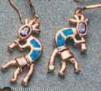 Rose Sterling Silver Jewelry - Blue W/ Stone Head Kokopelli Earrings