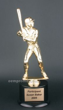 Male Baseball Figure Plastic Trophy Award W/ Round Black Base (11")