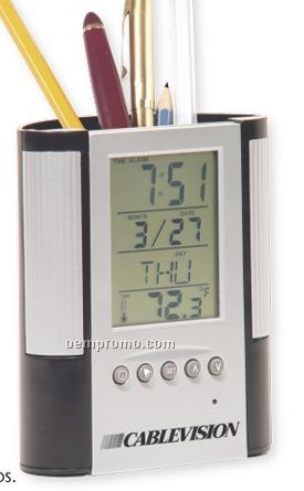 Desk Clock With Pencil Holder (Printed)