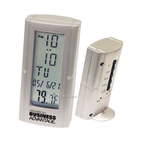 Die-cast Metal Desk Alarm Clock With Thermometer