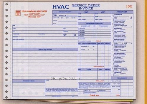 Hvac Horizontal Service Order/ Invoice (3 Part)