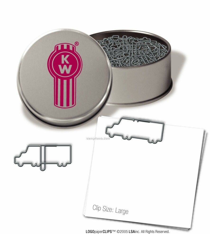 Stock Logo Paper Clips In Tins Full Color Mylar Label (Semi Truck)