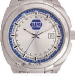 Pedre Daytona Silver Watch W/ Stainless Steel Bracelet & Blue Inner Ring