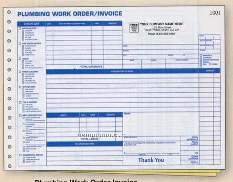 Plumbing Work Order/ Invoice Form (3 Part)