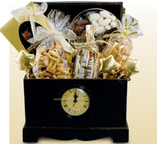 Wooden Clock Box W/ Snacks & Chocolates (5 Lb.)