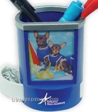 Blue Pen Holder W/Picture Frame (Printed)