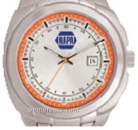 Pedre Daytona Silver Watch W/ Stainless Steel Bracelet & Orange Inner Ring