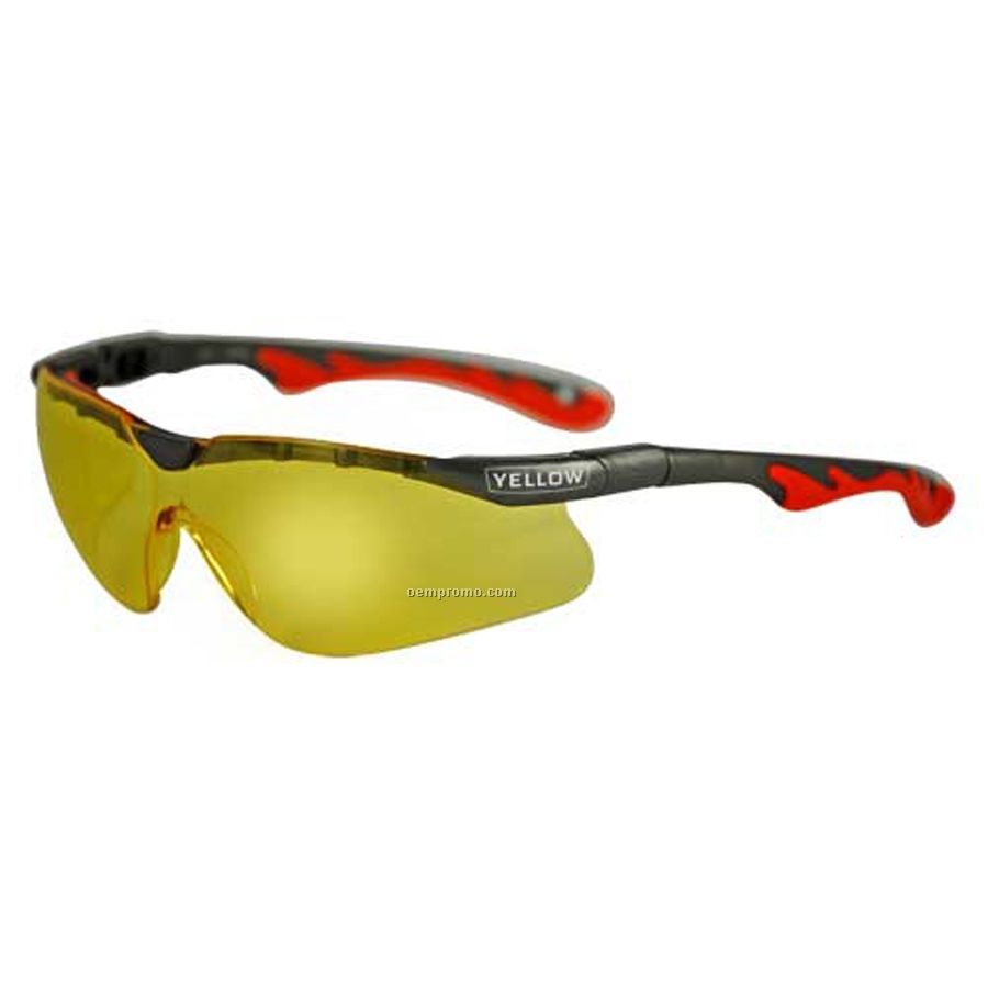 Premium Sports Style Safety Eyeglasses (Amber Yellow/Charcoal Gray/Orange)