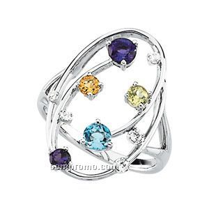 14kw Genuine Multi-color Gemstone And .07 Diamond Ring