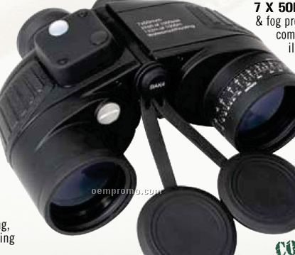Military Type Black 7x50mm Binoculars With Built-in Compass