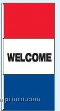 Single Face Stock Message Rotator Drape Flags - Welcome