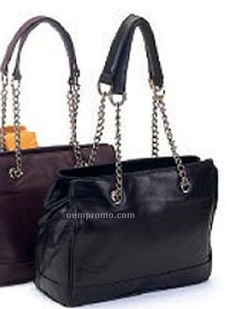 Large Tote Bag In Cow Leather With Metal Chain Strap