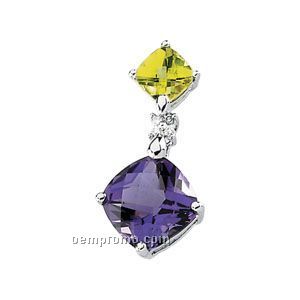 14kw Genuine Multi-color Gemstone And .03 Diamond Pendant