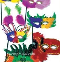 Feather Masks W/Sticks Assortment (12 Pack)