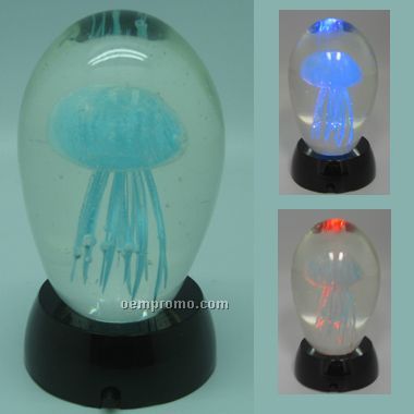 Light-up Jelly Fish In Glass Rock (Sand Blasting)