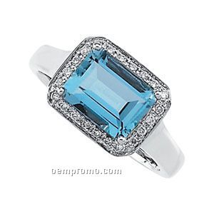 14kw Genuine Aquamarine And 1/8 Ct Tw Diamond Ring