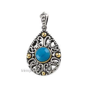 Sterling Silver 14ky Genuine Turquoise Cabochon Pendant