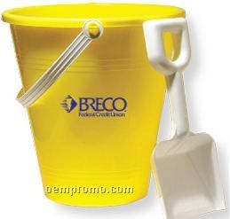 9" Yellow Pail With Shovel (Printed)