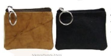 Black Leatherette Credit Card & Change Purse W/ Key Ring