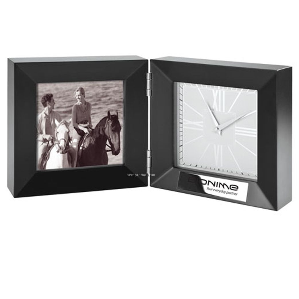 Stately Fold-up Desk Clock & Photo Frame