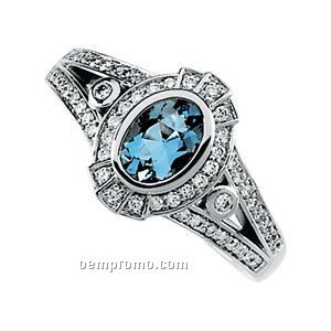 14kw Genuine Aquamarine And 1/3 Ct Tw Diamond Ring