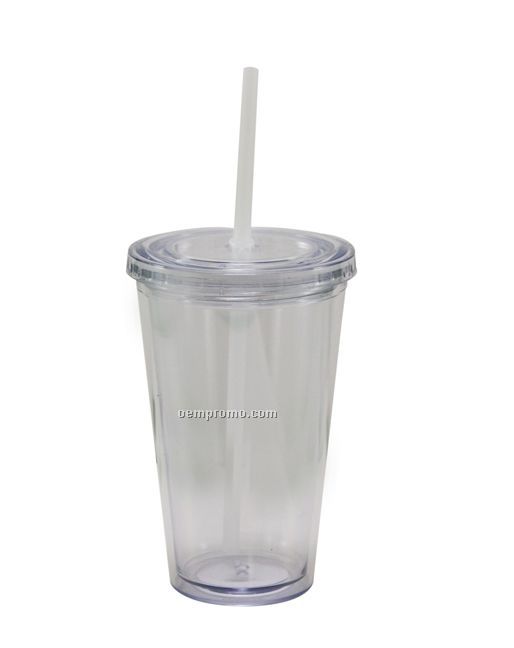 16 Oz. Double Wall Cup With Straw