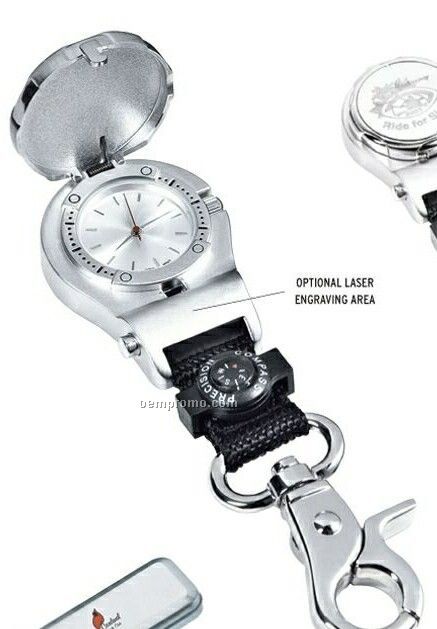 Inconspicuous Pocket Watch W/ Compass & Carabiner Clip