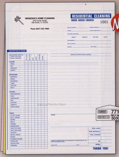 Residential Cleaning Work Order/ Invoice (3 Part)