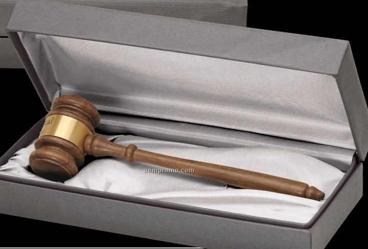 American Walnut Standard President Gavel W/ Presentation Case