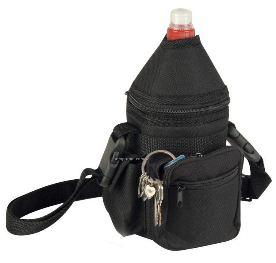 Black Two-way Bottle Holder Pack W/ Side Flap Pocket (3-1/2
