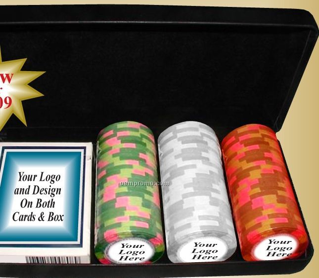 Ultra Compact Travel Poker Set W/ Custom Chips (1 Side) & Card Deck