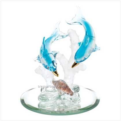 Spun Glass Dolphins On Reef Figurine