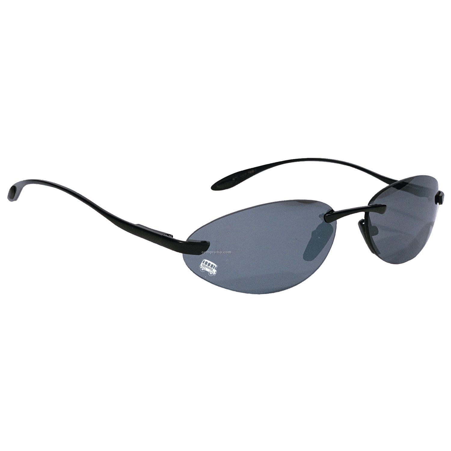 Black Rimless Metal Wrap Frame Sunglasses W/ Smoke Lens