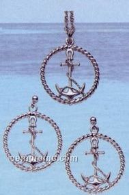 Sterling Silver Anchor In Circled Rope Earrings