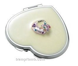 Pearl Heart Iron Compact Mirror With Purse Ornament & Epoxy Top