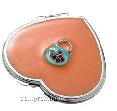 Orange Heart Iron Compact Mirror With Purse Ornament & Epoxy Top
