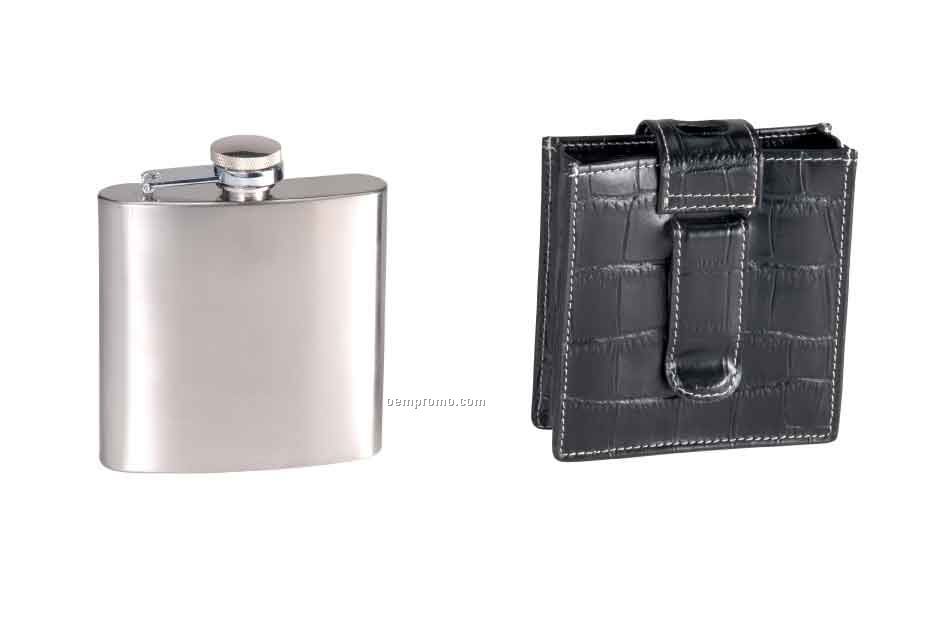 5"X4"X1" Royce Leather Deluxe Croco 5 Oz. Flask