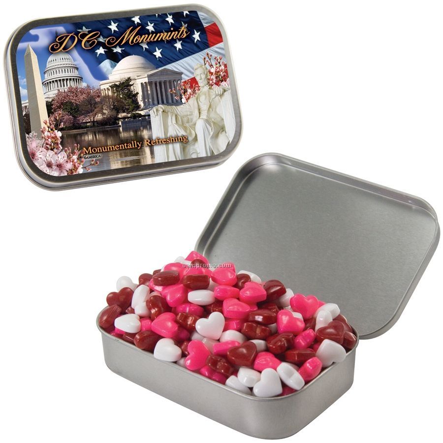 Large Silver Mint Tin With Candy Hearts