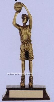 Male Basketball Player Sport Sculpture Award W/ Antique Gold Finish (8")