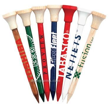 2 Piece Wood Golf Tees - 2 3/4" - 2 Color Insignia