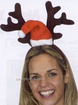 Felt Antlers W/ Plush Santa Hat
